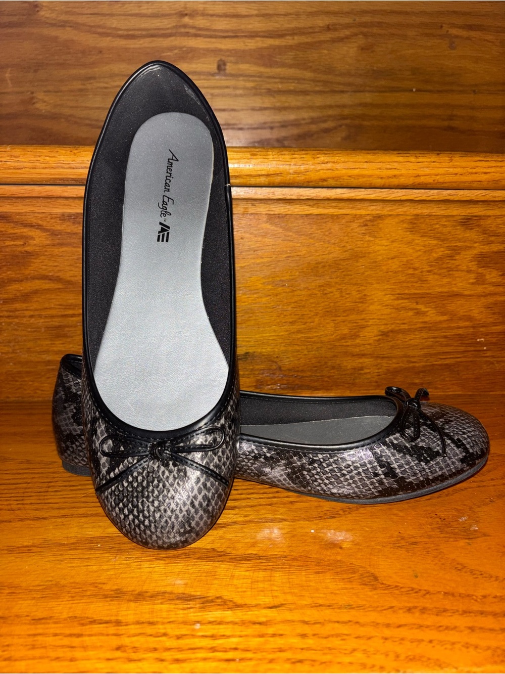 American Eagle Outfitters Black Snake-Print Ballet Slip-Ons